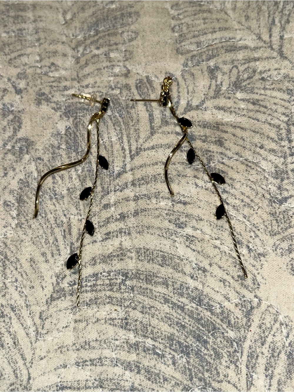 Gold Branch Drop Earrings with Black Accents
